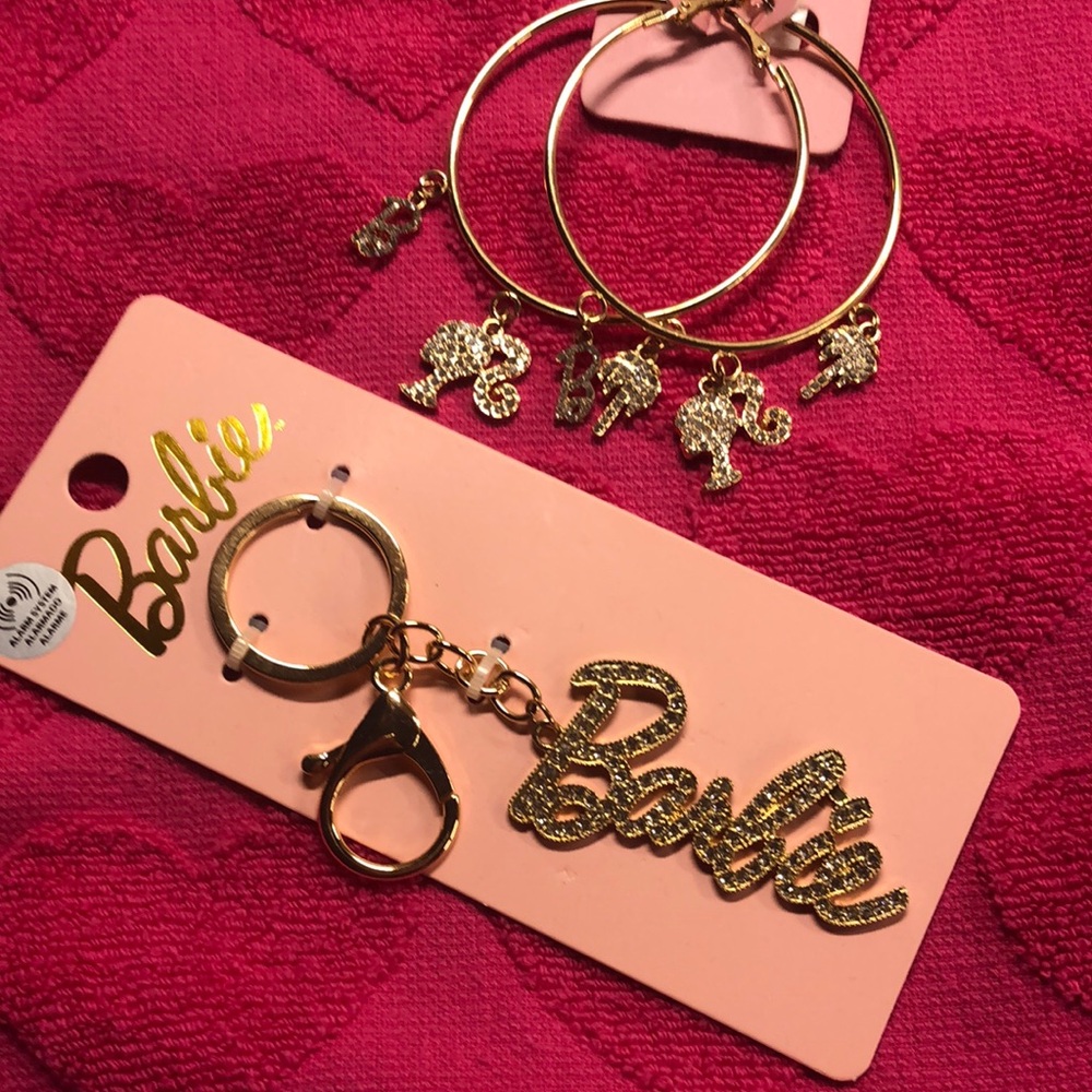 Barbie Gold Keychain and Hoop Earrings Set